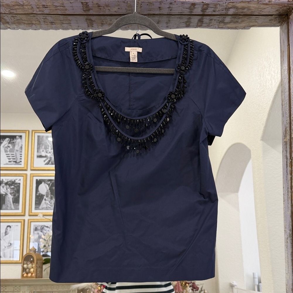 J. Crew Navy Beaded Blouse
